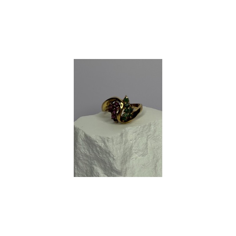 925 Sterling Silver Gold Plated Ruby & Emerald Ring Size 8