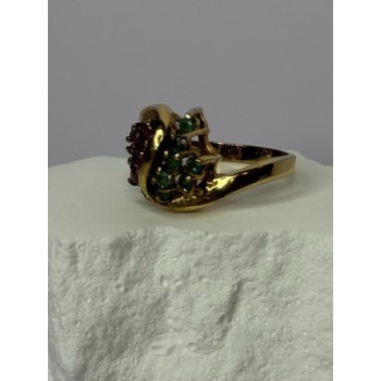 925 Sterling Silver Gold Plated Ruby & Emerald Ring Size 8