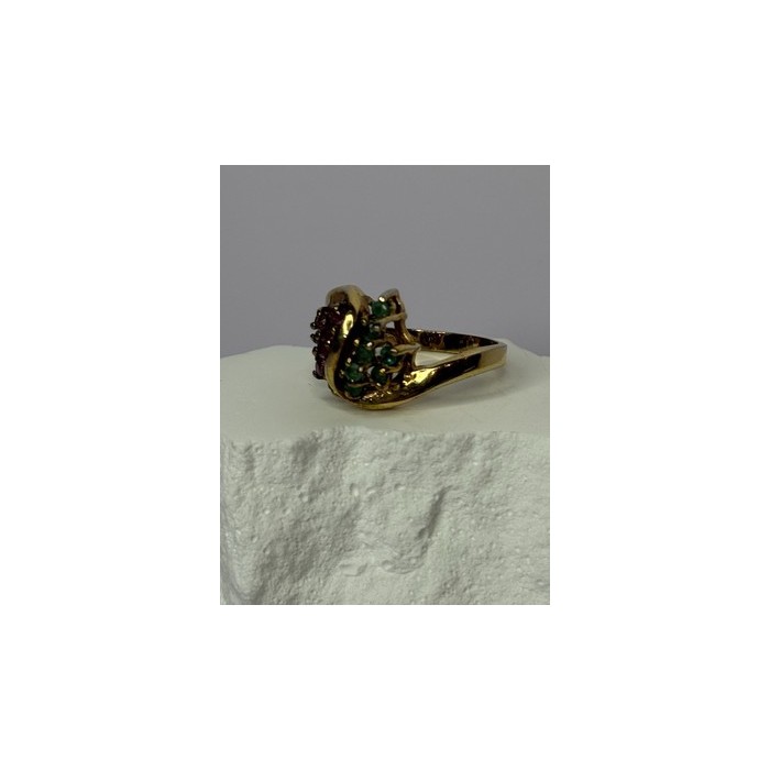 925 Sterling Silver Gold Plated Ruby & Emerald Ring Size 8