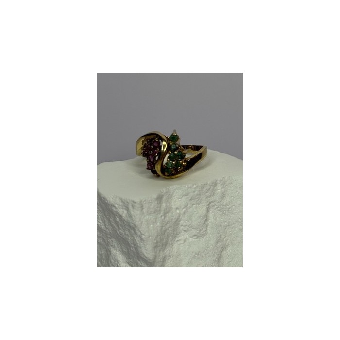 925 Sterling Silver Gold Plated Ruby & Emerald Ring Size 8