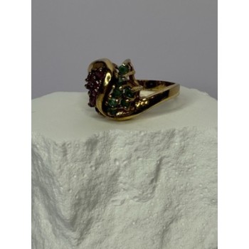 925 Sterling Silver Gold Plated Ruby & Emerald Ring Size 8