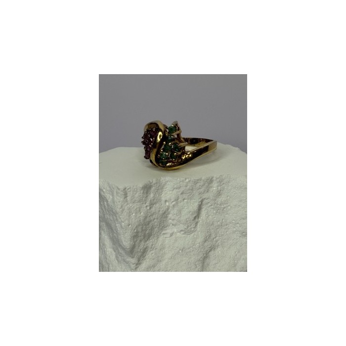 925 Sterling Silver Gold Plated Ruby & Emerald Ring Size 8
