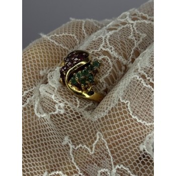 925 Sterling Silver Gold Plated Ruby & Emerald Ring Size 8