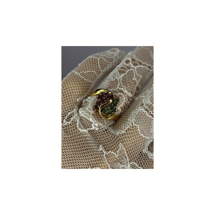 925 Sterling Silver Gold Plated Ruby & Emerald Ring Size 8