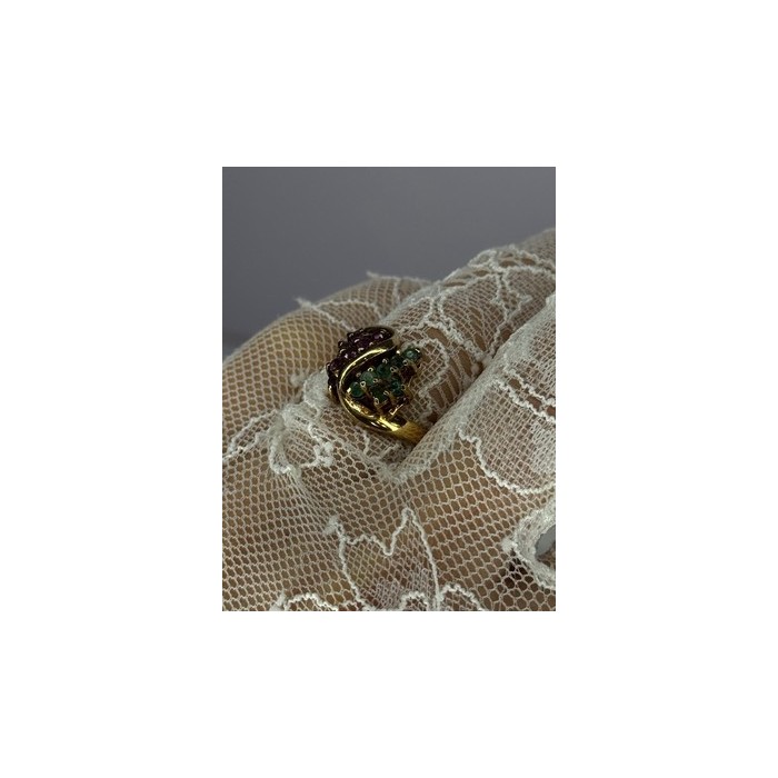 925 Sterling Silver Gold Plated Ruby & Emerald Ring Size 8