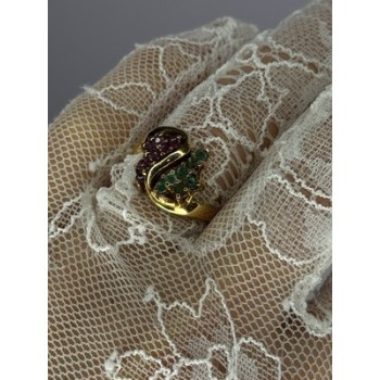 925 Sterling Silver Gold Plated Ruby & Emerald Ring Size 8