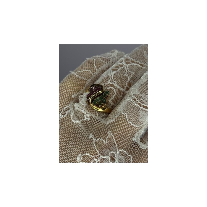 925 Sterling Silver Gold Plated Ruby & Emerald Ring Size 8