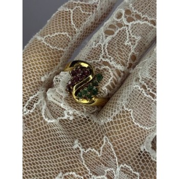 925 Sterling Silver Gold Plated Ruby & Emerald Ring Size 8