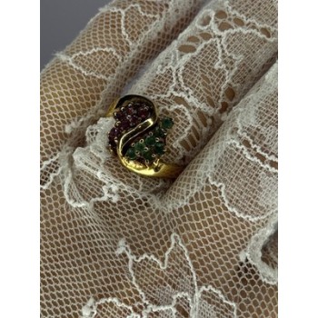 925 Sterling Silver Gold Plated Ruby & Emerald Ring Size 8