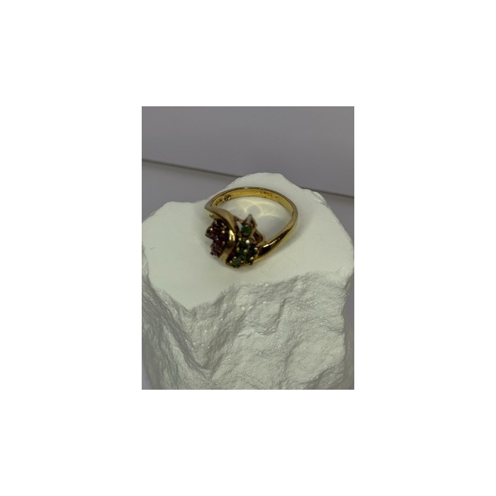 925 Sterling Silver Gold Plated Ruby & Emerald Ring Size 8