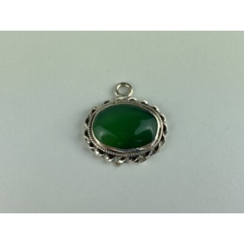 Vintage 925 Sterling Silver Green Agate Pendant