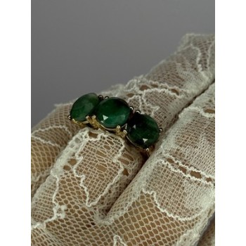 925 Sterling Silver Gold Plated Malachite Ring Size 7