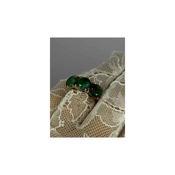 925 Sterling Silver Gold Plated Malachite Ring Size 7