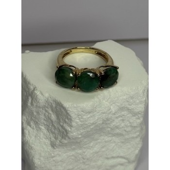 925 Sterling Silver Gold Plated Malachite Ring Size 7