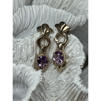 925 STERLING SILVER AMETHYST EARRINGS LENGTH 1 Inch