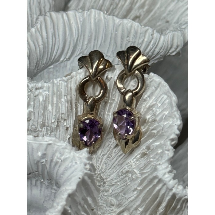 925 STERLING SILVER AMETHYST EARRINGS LENGTH 1 Inch