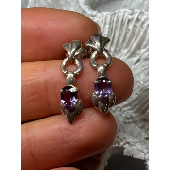 925 STERLING SILVER AMETHYST EARRINGS LENGTH 1 Inch