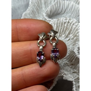 925 STERLING SILVER AMETHYST EARRINGS LENGTH 1 Inch