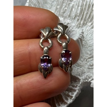 925 STERLING SILVER AMETHYST EARRINGS LENGTH 1 Inch