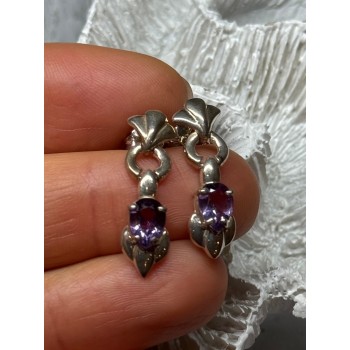 925 STERLING SILVER AMETHYST EARRINGS LENGTH 1 Inch