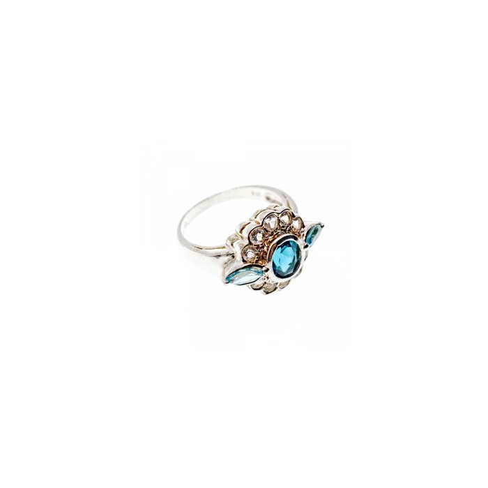 925 Sterling Silver Aquamarine & Goshenite Ring Size 9