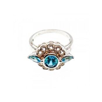 925 Sterling Silver Aquamarine & Goshenite Ring Size 9