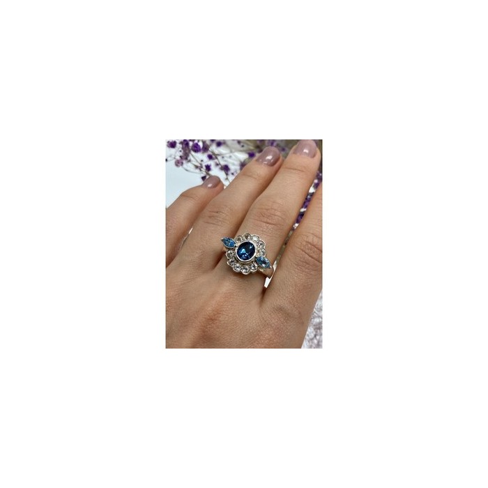 925 Sterling Silver Aquamarine & Goshenite Ring Size 9