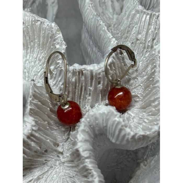 Vintage 925 Sterling Silver Amber Earrings Length 1 Inch