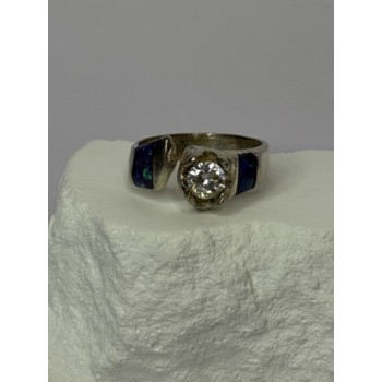 Vintage 925 Sterling Silver Beryl & Opal Ring Size 7