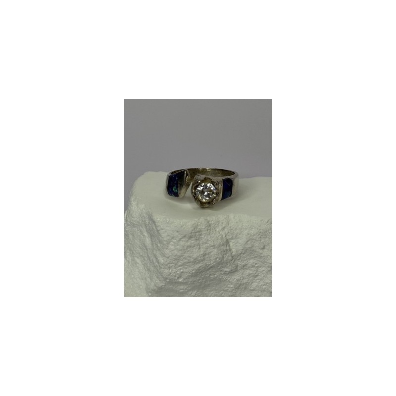 Vintage 925 Sterling Silver Beryl & Opal Ring Size 7