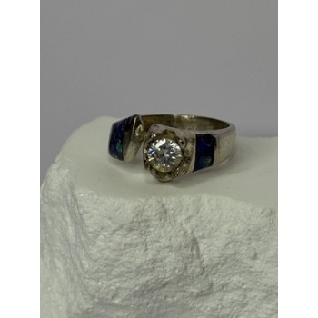 Vintage 925 Sterling Silver Beryl & Opal Ring Size 7