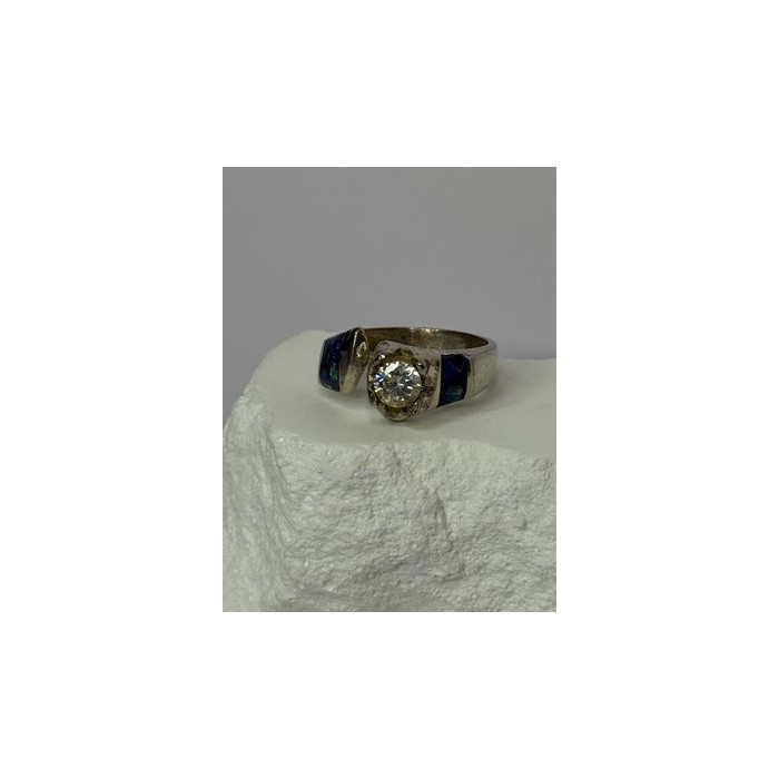 Vintage 925 Sterling Silver Beryl & Opal Ring Size 7