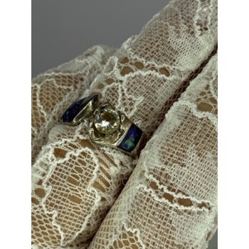 Vintage 925 Sterling Silver Beryl & Opal Ring Size 7