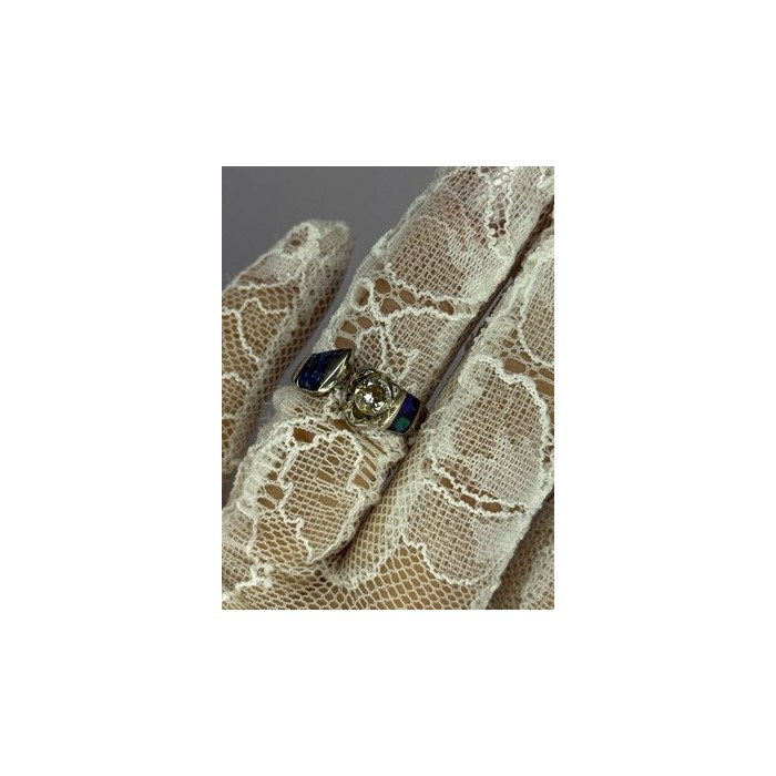 Vintage 925 Sterling Silver Beryl & Opal Ring Size 7