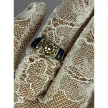 Vintage 925 Sterling Silver Beryl & Opal Ring Size 7