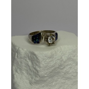 Vintage 925 Sterling Silver Beryl & Opal Ring Size 7