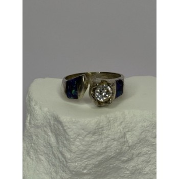 Vintage 925 Sterling Silver Beryl & Opal Ring Size 7