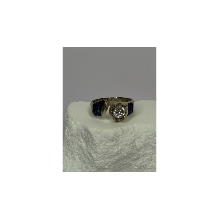 Vintage 925 Sterling Silver Beryl & Opal Ring Size 7