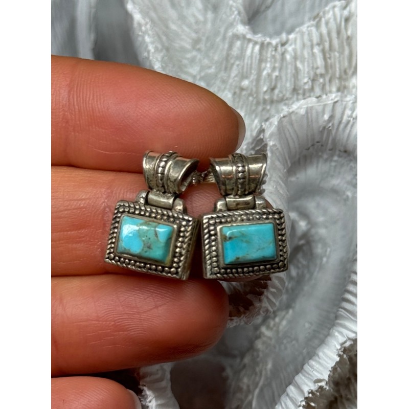 Vintage 925 Sterling Silver Turquoise Earrings Length 0.7 Inch