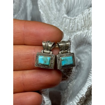 Vintage 925 Sterling Silver Turquoise Earrings Length 0.7 Inch