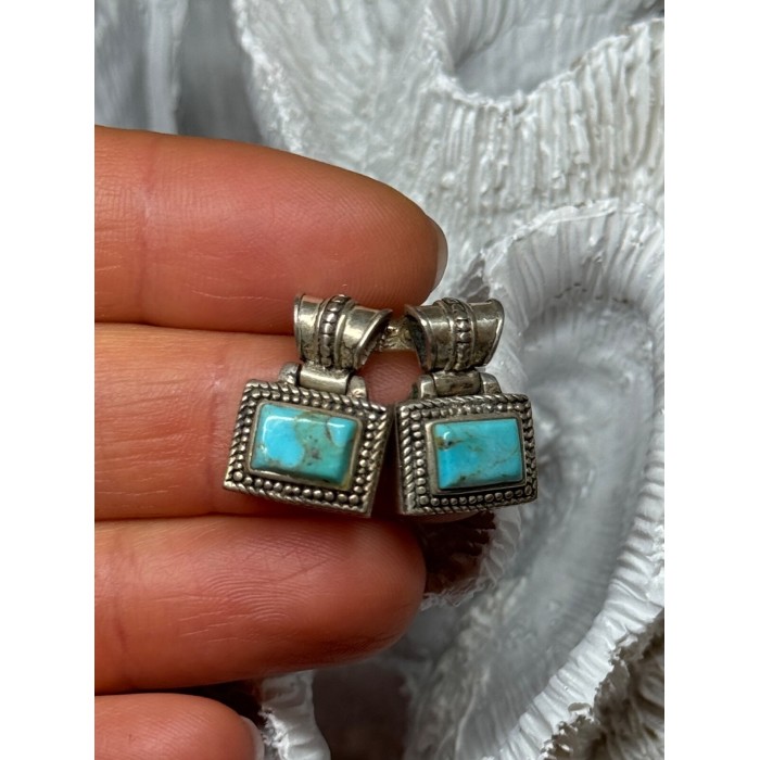 Vintage 925 Sterling Silver Turquoise Earrings Length 0.7 Inch