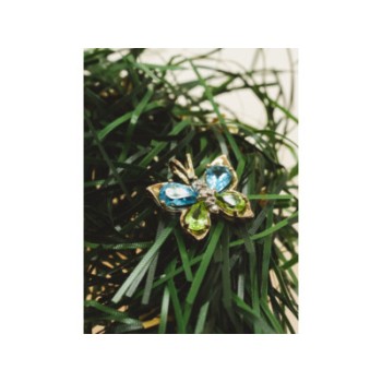 14K YELLOW GOLD TOPAZ, PERIDOT & DIAMONDS BUTTERFLY PENDANT