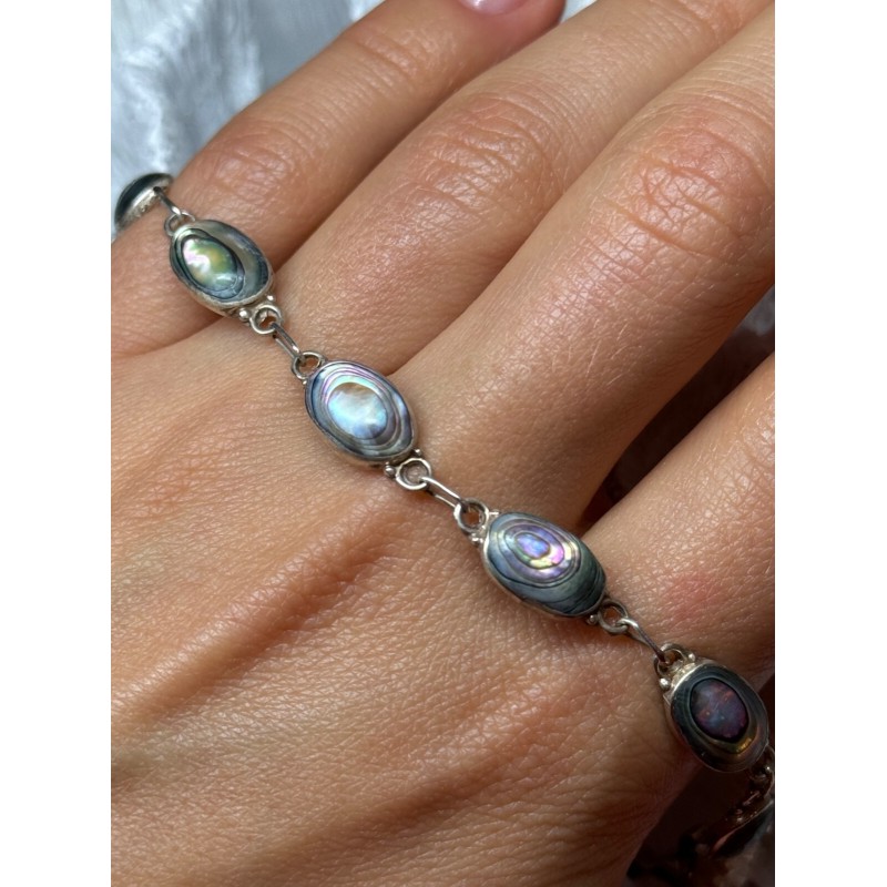 VINTAGE 925 STERLING SILVER ABALONE BRACELET LENGTH 7 Inch