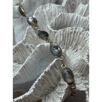 VINTAGE 925 STERLING SILVER ABALONE BRACELET LENGTH 7 Inch