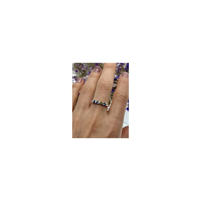 925 Sterling Silver Topaz, Peridot & Spinel Ring Size 9