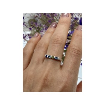 925 Sterling Silver Topaz, Peridot & Spinel Ring Size 9