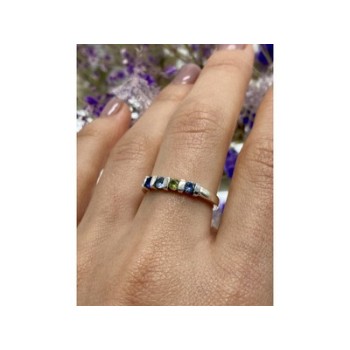 925 Sterling Silver Topaz, Peridot & Spinel Ring Size 9