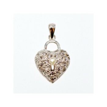 925 Sterling Silver CZ Heart Lock Pendant