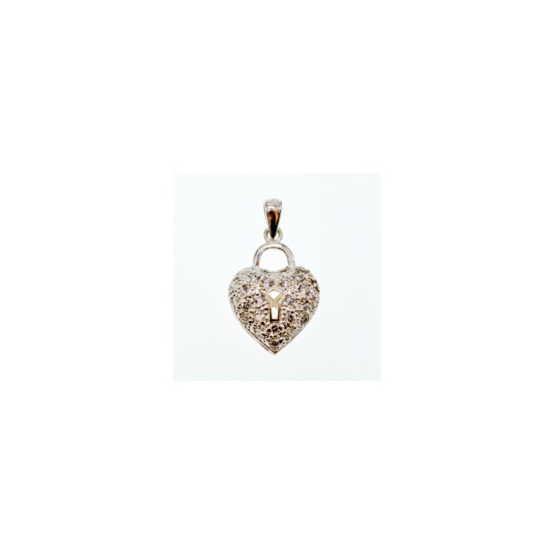 925 Sterling Silver CZ Heart Lock Pendant