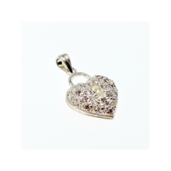 925 Sterling Silver CZ Heart Lock Pendant